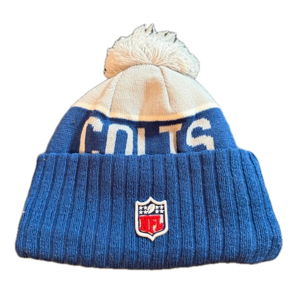 Colts Blue White Pom Beanie New Era NFL Winter OSFA Acrylic Knit Hat - Picture 3 of 8